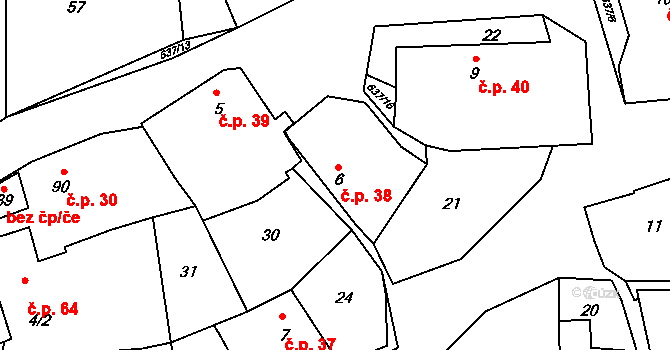 Sedlec 38 na parcele st. 6 v KÚ Sedlec u Náměště nad Oslavou, Katastrální mapa