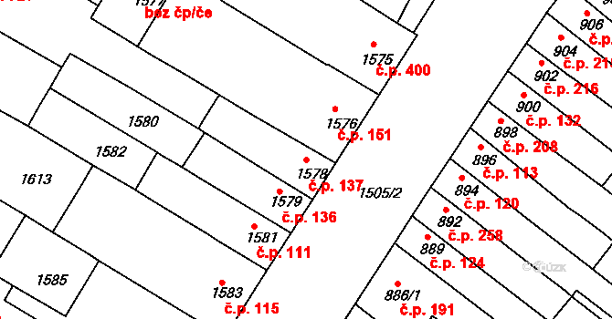 Husovice 137, Brno na parcele st. 1578 v KÚ Husovice, Katastrální mapa