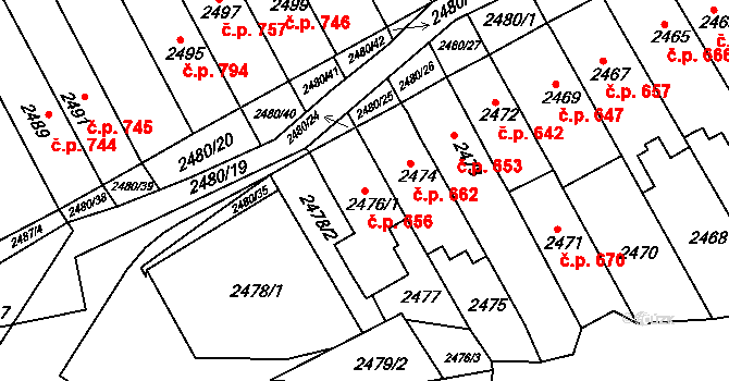 Maloměřice 656, Brno na parcele st. 2476/1 v KÚ Maloměřice, Katastrální mapa