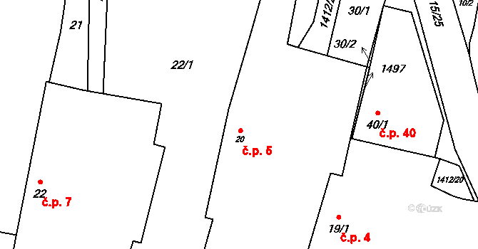 Nuzice 5, Týn nad Vltavou na parcele st. 20 v KÚ Nuzice, Katastrální mapa