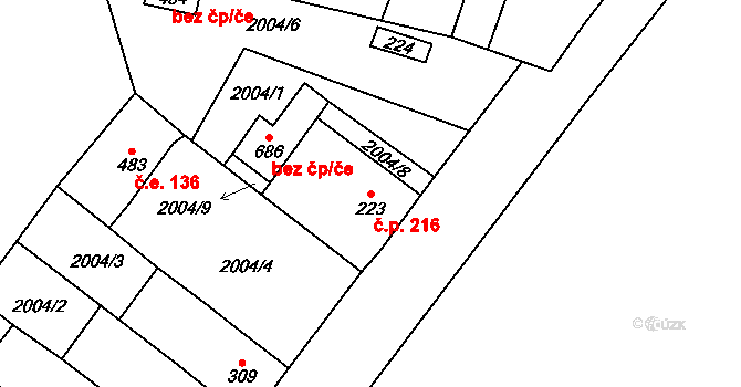 Horní Cerekev 216 na parcele st. 223 v KÚ Horní Cerekev, Katastrální mapa