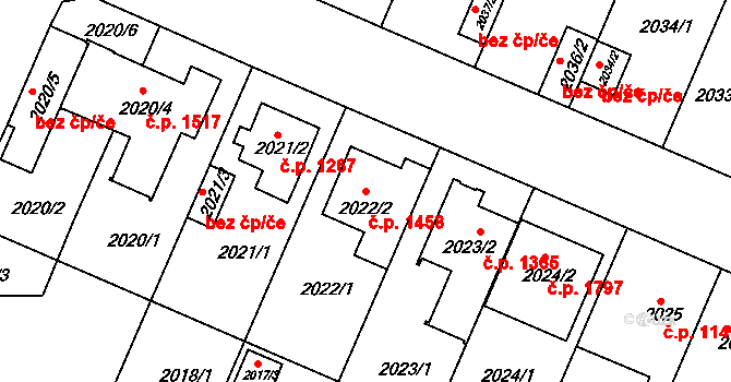 Trnovany 1458, Teplice na parcele st. 2022/2 v KÚ Teplice-Trnovany, Katastrální mapa