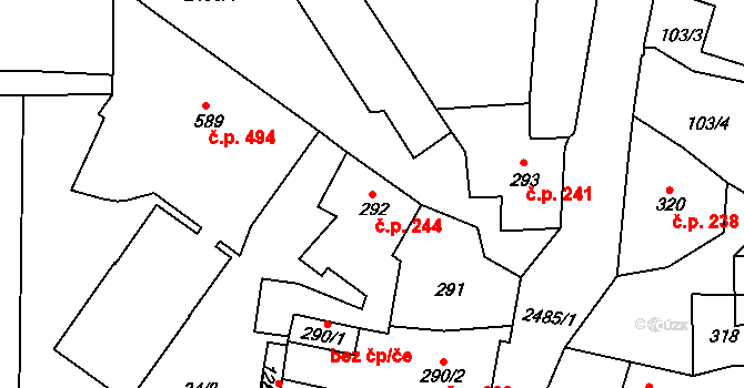 Česká Kamenice 244 na parcele st. 292 v KÚ Česká Kamenice, Katastrální mapa