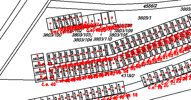 Teplice 90 na parcele st. 3803/71 v KÚ Teplice, Katastrální mapa