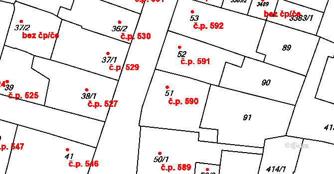Nový Bydžov 590 na parcele st. 51 v KÚ Nový Bydžov, Katastrální mapa