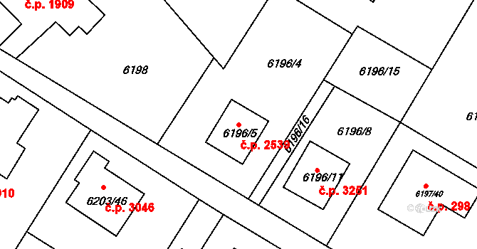 Frýdek 2539, Frýdek-Místek na parcele st. 6196/5 v KÚ Frýdek, Katastrální mapa