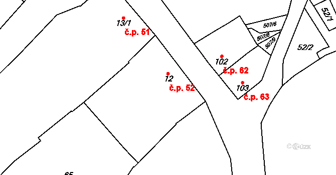 Unčovice 52, Litovel na parcele st. 12 v KÚ Unčovice, Katastrální mapa