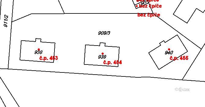 Litovel 454 na parcele st. 939 v KÚ Litovel, Katastrální mapa