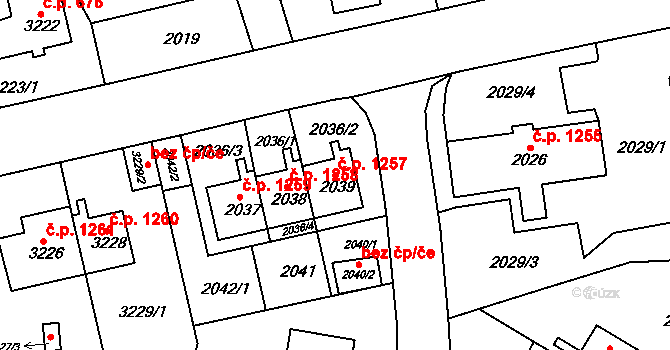 Sokolov 1257 na parcele st. 2039 v KÚ Sokolov, Katastrální mapa