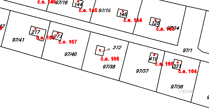 Podhoří 166, Cheb na parcele st. 272 v KÚ Podhoří u Chebu, Katastrální mapa