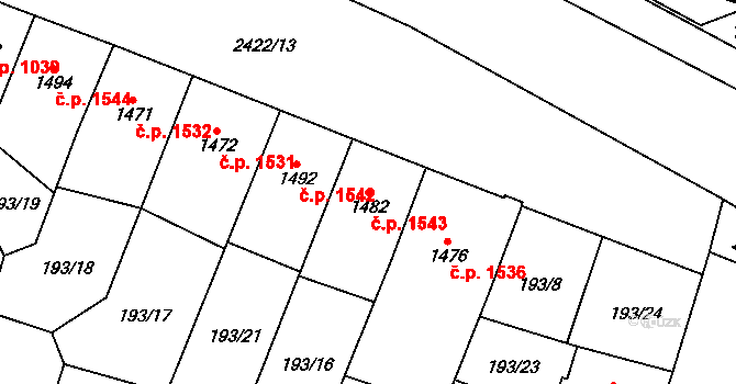 Cheb 1543 na parcele st. 1482 v KÚ Cheb, Katastrální mapa