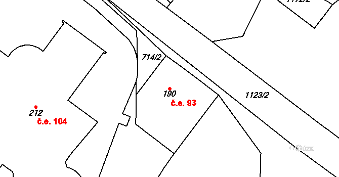 Háj 93, Loučná pod Klínovcem na parcele st. 190 v KÚ Háj u Loučné pod Klínovcem, Katastrální mapa
