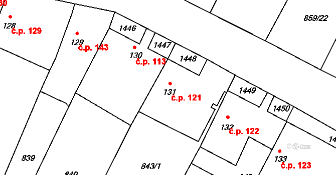 Stráž nad Nežárkou 121 na parcele st. 131 v KÚ Stráž nad Nežárkou, Katastrální mapa