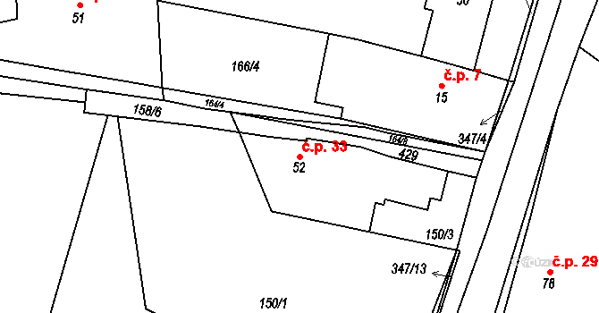 Lázy 33, Loučka na parcele st. 52 v KÚ Lázy u Valašského Meziříčí, Katastrální mapa