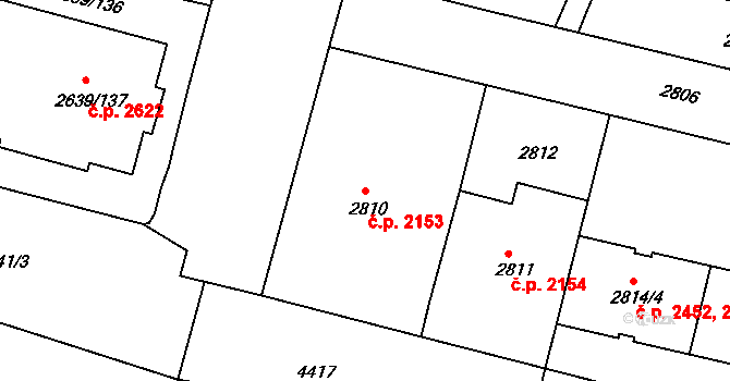 Žižkov 2153, Praha na parcele st. 2810 v KÚ Žižkov, Katastrální mapa