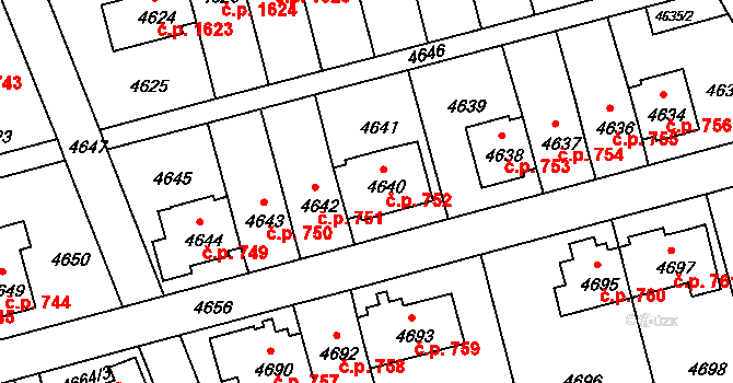 Záběhlice 752, Praha na parcele st. 4640 v KÚ Záběhlice, Katastrální mapa