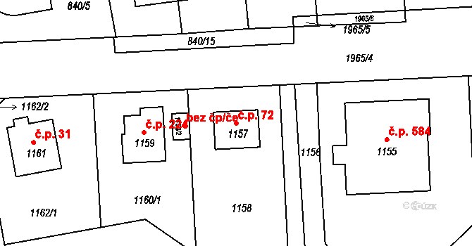 Lhotka 72, Praha na parcele st. 1157 v KÚ Lhotka, Katastrální mapa