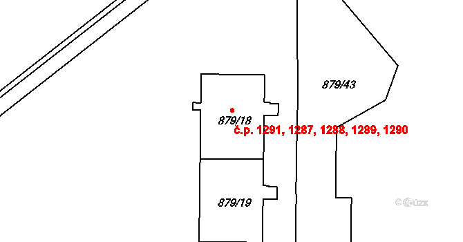 Krč 1287,1288,1289,1290,, Praha na parcele st. 879/18 v KÚ Krč, Katastrální mapa