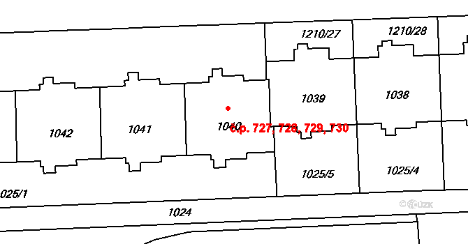 Háje 727,728,729,730, Praha na parcele st. 1040 v KÚ Háje, Katastrální mapa