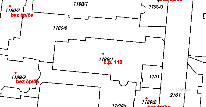 Střešovice 112, Praha na parcele st. 1189/1 v KÚ Střešovice, Katastrální mapa