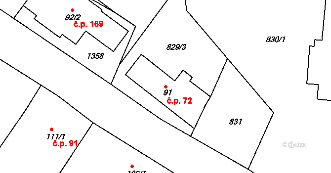 Volanov 72, Trutnov na parcele st. 91 v KÚ Volanov, Katastrální mapa