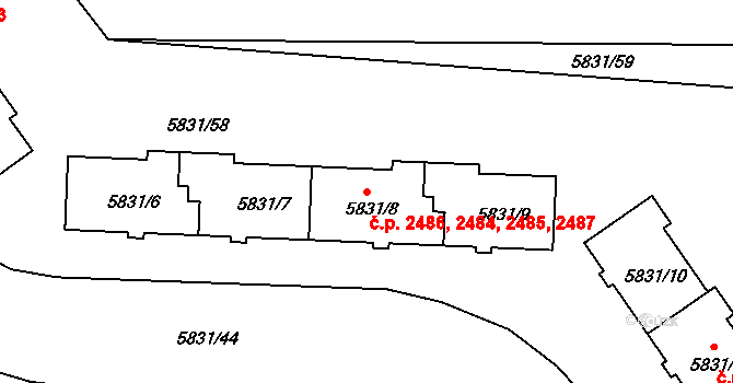 Česká Lípa 2484,2485,2486,2487 na parcele st. 5831/8 v KÚ Česká Lípa, Katastrální mapa