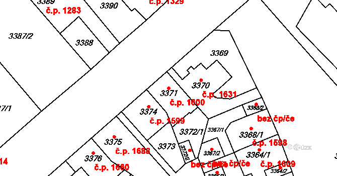 Chomutov 1600 na parcele st. 3371 v KÚ Chomutov I, Katastrální mapa