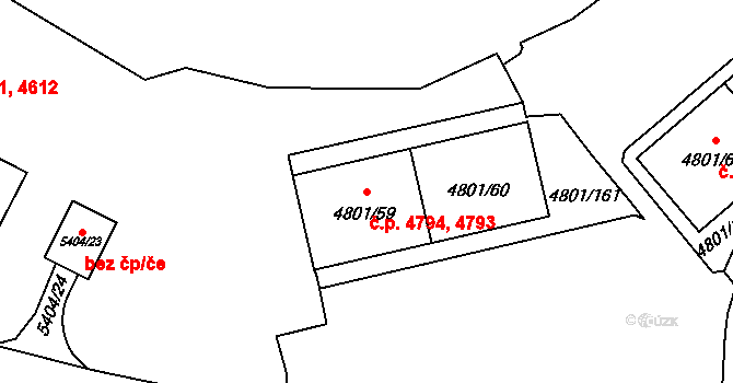 Chomutov 4793,4794 na parcele st. 4801/59 v KÚ Chomutov I, Katastrální mapa