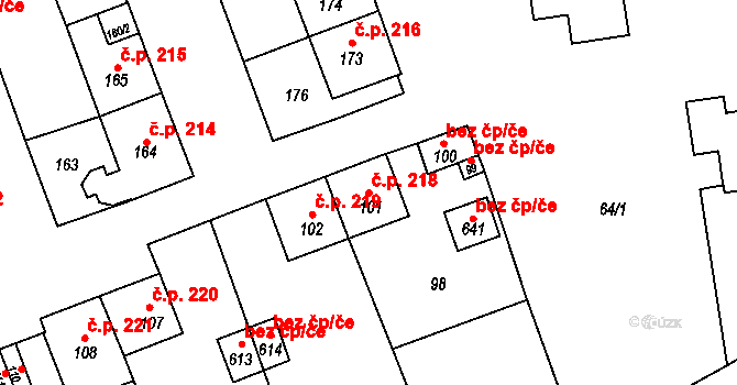 Jívka 218 na parcele st. 101 v KÚ Horní Vernéřovice, Katastrální mapa