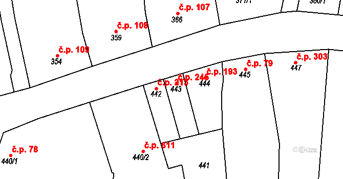 Blučina 245 na parcele st. 443 v KÚ Blučina, Katastrální mapa