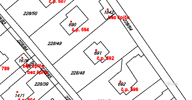 Hostinné 592 na parcele st. 691 v KÚ Hostinné, Katastrální mapa