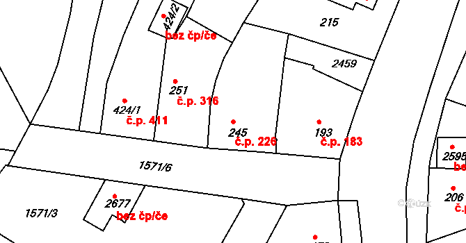 Litice 226, Plzeň na parcele st. 245 v KÚ Litice u Plzně, Katastrální mapa
