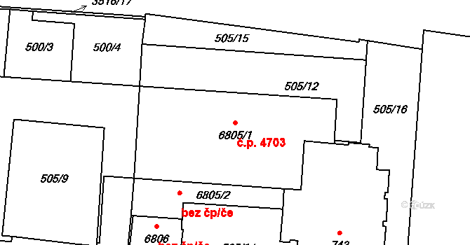 Zlín 4703 na parcele st. 6805/1 v KÚ Zlín, Katastrální mapa