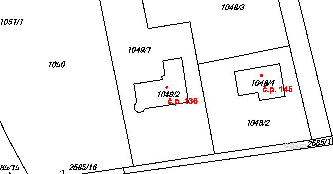 Plzeňské Předměstí 136, Horšovský Týn na parcele st. 1049/2 v KÚ Horšovský Týn, Katastrální mapa