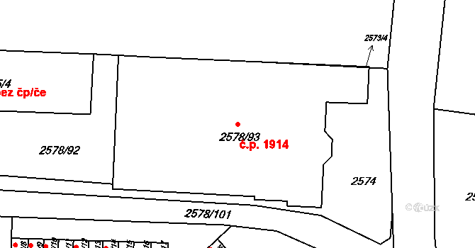 Bruntál 1914 na parcele st. 2578/93 v KÚ Bruntál-město, Katastrální mapa