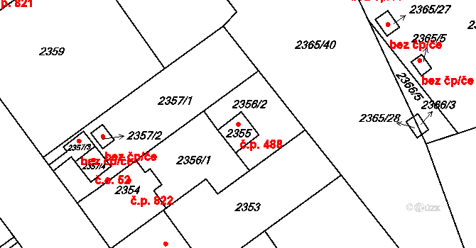 Bolevec 488, Plzeň na parcele st. 2355 v KÚ Bolevec, Katastrální mapa