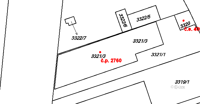 Kročehlavy 2760, Kladno na parcele st. 3321/3 v KÚ Kročehlavy, Katastrální mapa