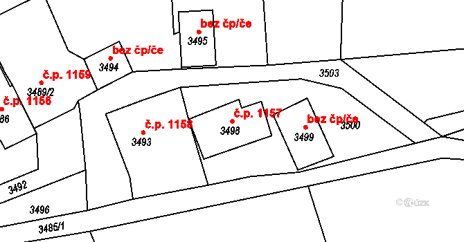 Jablunkov 1157 na parcele st. 3498 v KÚ Jablunkov, Katastrální mapa