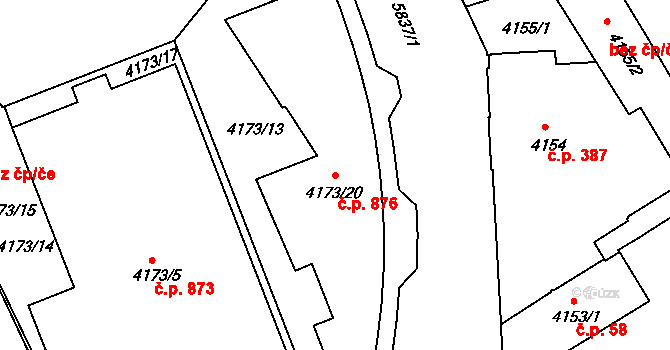 Liberec III-Jeřáb 876, Liberec na parcele st. 4173/20 v KÚ Liberec, Katastrální mapa