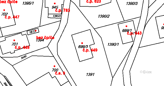 Mikulášovice 449 na parcele st. 699/3 v KÚ Mikulášovice, Katastrální mapa