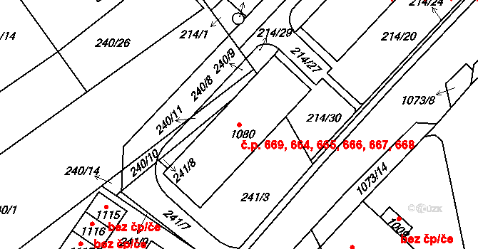 Bohosudov 664,665,666,667,668,, Krupka na parcele st. 1080 v KÚ Bohosudov, Katastrální mapa