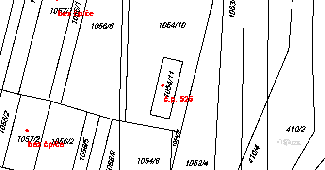 Křimice 526, Plzeň na parcele st. 1054/11 v KÚ Křimice, Katastrální mapa