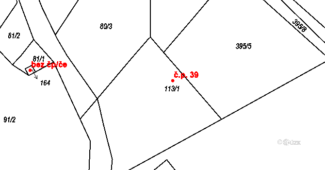 Horní Cetno 39, Niměřice na parcele st. 113/1 v KÚ Niměřice, Katastrální mapa