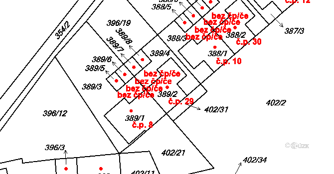 Slupečná 29, Lipno nad Vltavou na parcele st. 389/2 v KÚ Lipno nad Vltavou, Katastrální mapa