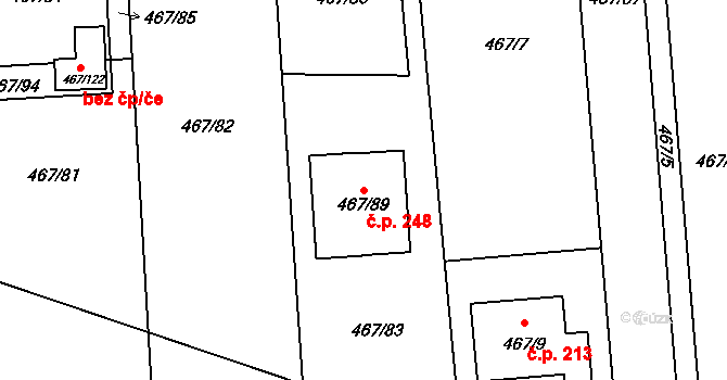 Bystrovany 248 na parcele st. 467/89 v KÚ Bystrovany, Katastrální mapa