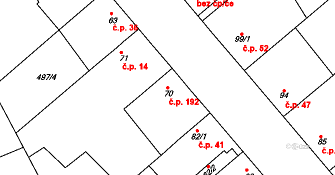 Sedlčánky 192, Čelákovice na parcele st. 70 v KÚ Sedlčánky, Katastrální mapa