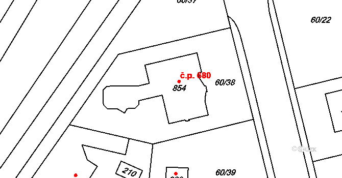 Hovorčovice 680 na parcele st. 854 v KÚ Hovorčovice, Katastrální mapa