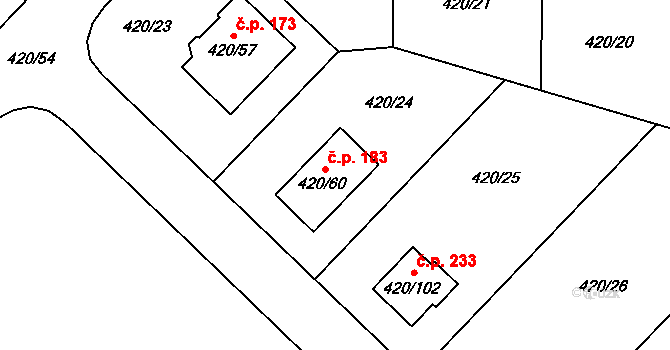 Bdeněves 183 na parcele st. 420/60 v KÚ Bdeněves, Katastrální mapa