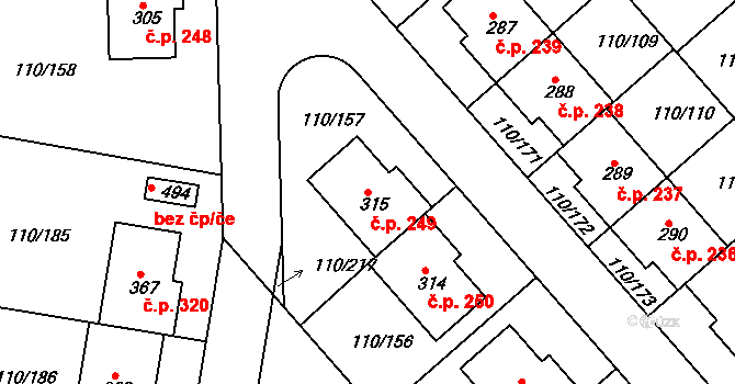 Mratín 249 na parcele st. 315 v KÚ Mratín, Katastrální mapa