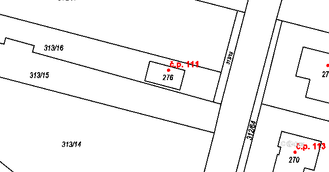 Paršovice 111 na parcele st. 276 v KÚ Paršovice, Katastrální mapa